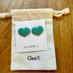 Clare V. Beaded turquoise Heart Earrings NWT
